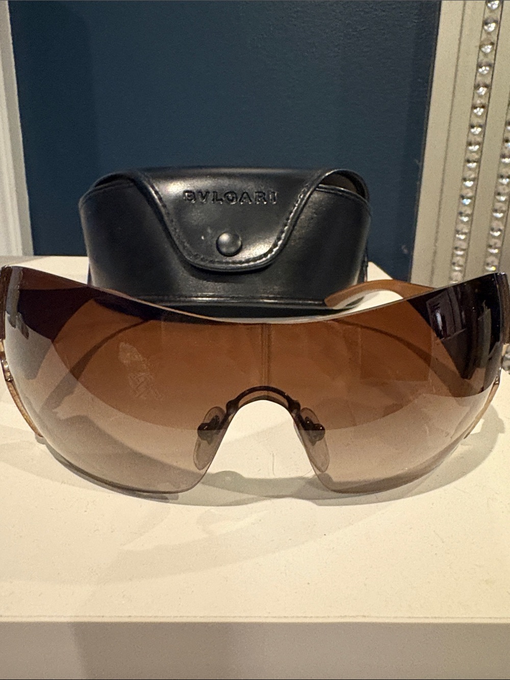 Bulgari Brown Gradient Wrap Shield Sunglasses